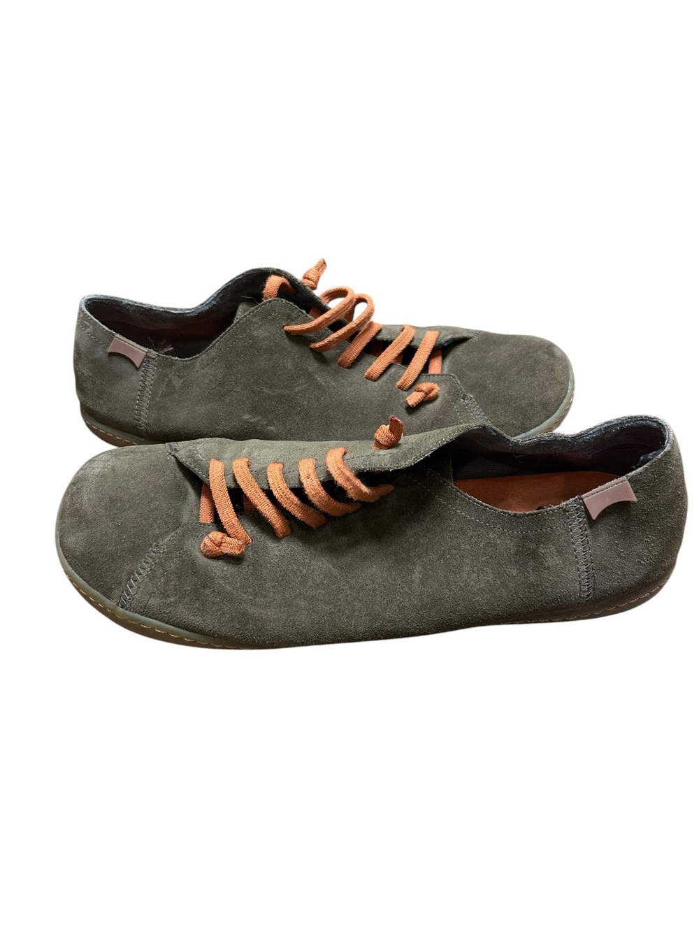 Camper men’s peu green brown suede  lace up low top barefoot shoes size 46 US 12
